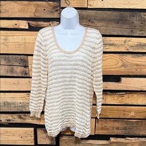 Maurices Beige/White Lightweight Open Back Shaker‎ Knit Sweater Size XL NWT